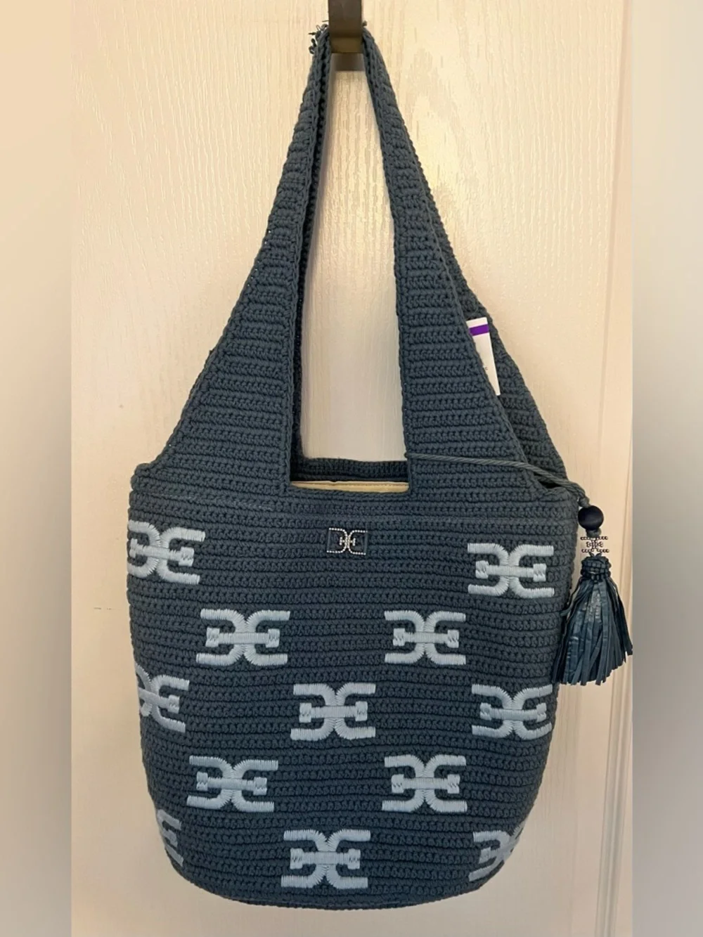 Sam Edelman Charcoal blue Crochet Logo Tote
